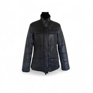 Tag puffer neutral minimalist gorpcore winter weather dark grey jacket medium